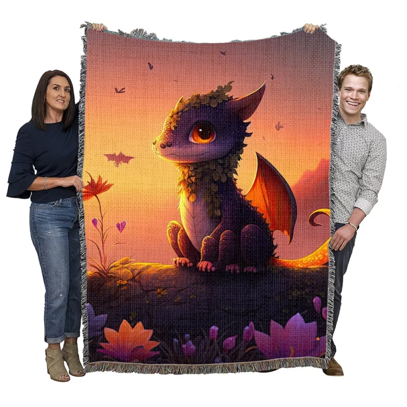 Dragon at Magical Sunrise Woven Blanket