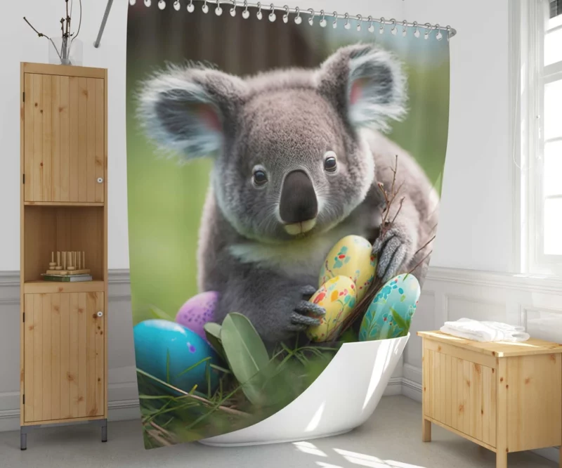 Easter Koala With Eggs Shower Curtain 1