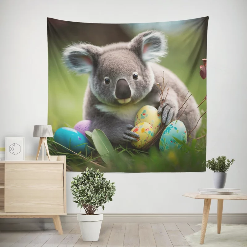 Easter Koala With Eggs Wall Tapestry