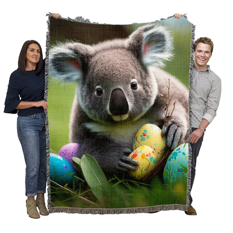 Easter Koala With Eggs Woven Blanket