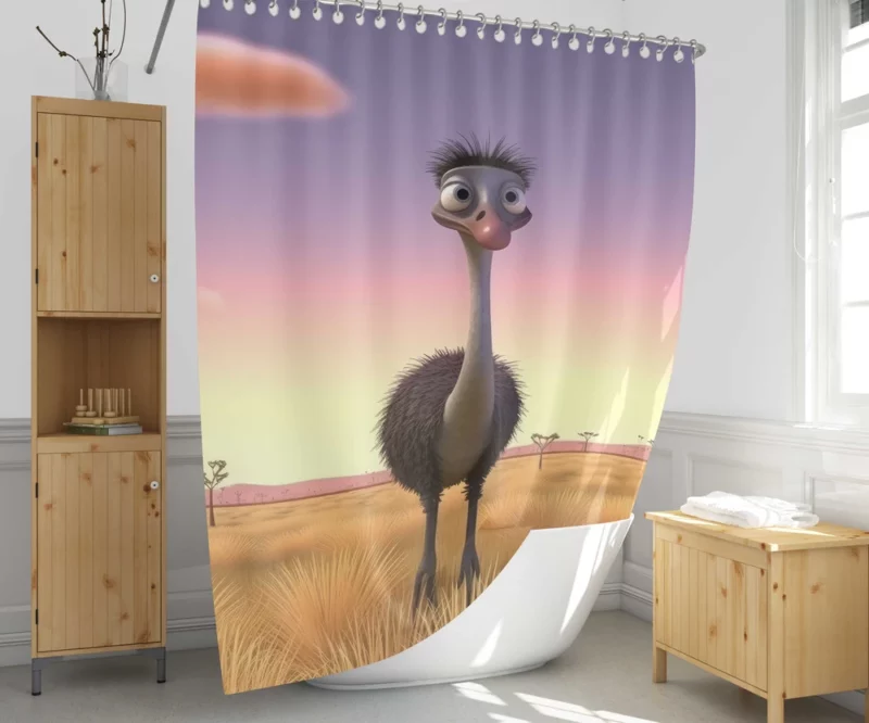 Elegant Emu in Pink Sky Shower Curtain 1