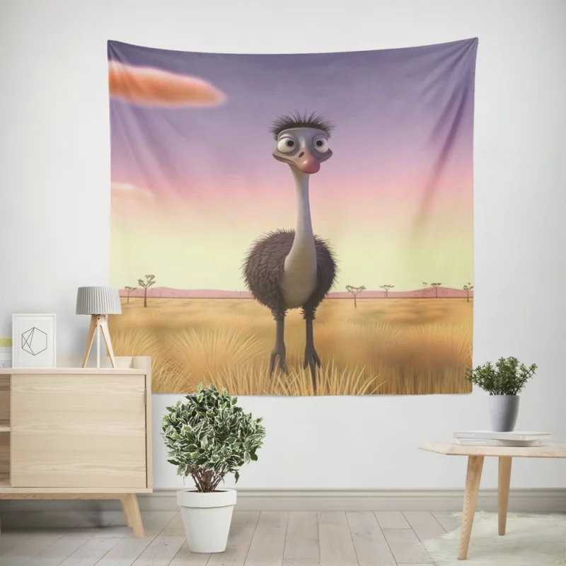 Elegant Emu in Pink Sky Wall Tapestry