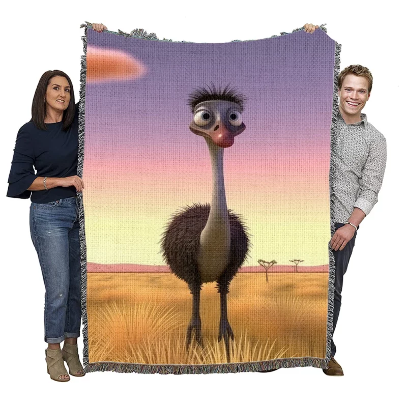 Elegant Emu in Pink Sky Woven Blanket