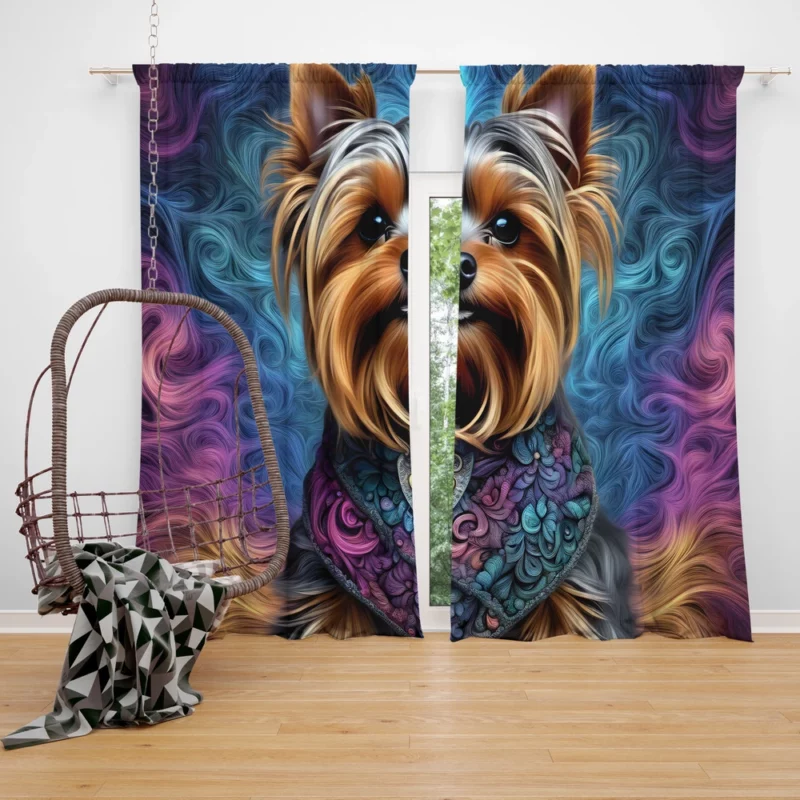 Elegant Joy Playful Yorkshire Terrier Companion Curtain