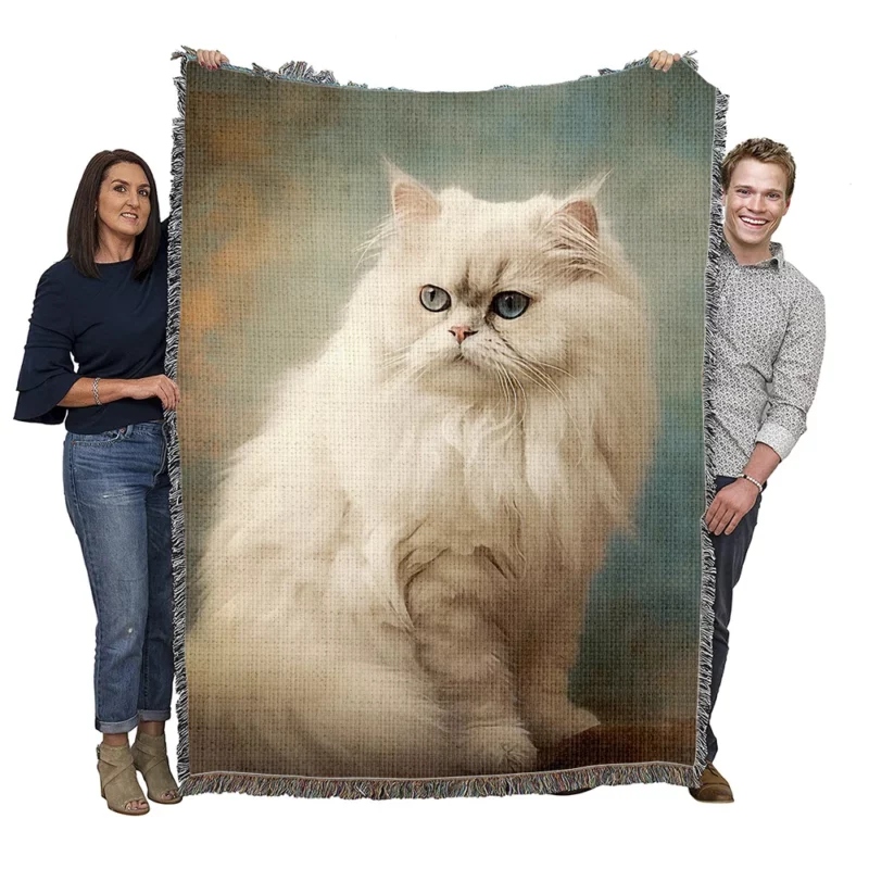 Elegant White Cat Woven Blanket