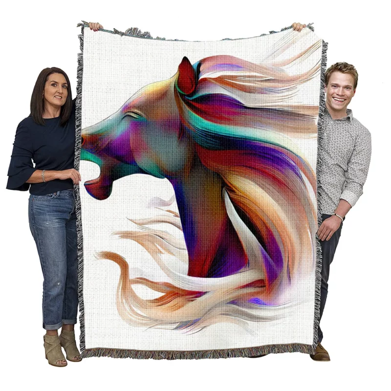 Elegant White Horse Woven Blanket