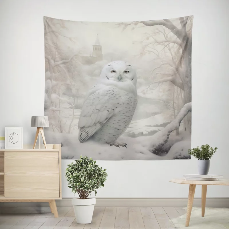 Elegant White Snowy Owl Wall Tapestry