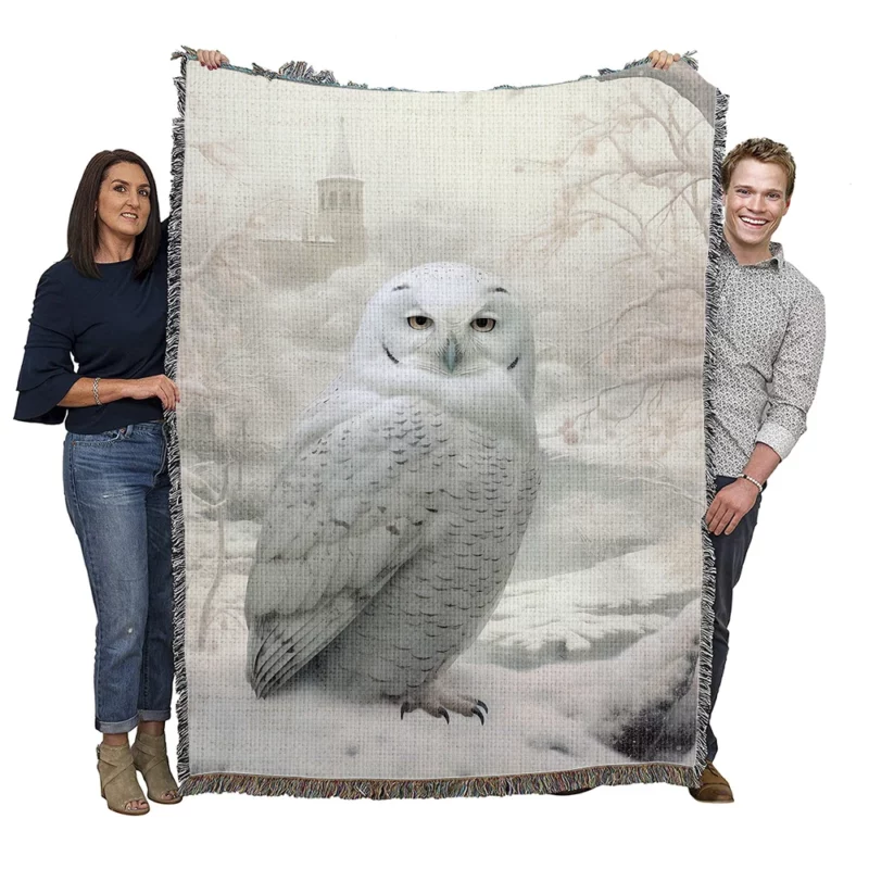 Elegant White Snowy Owl Woven Blanket