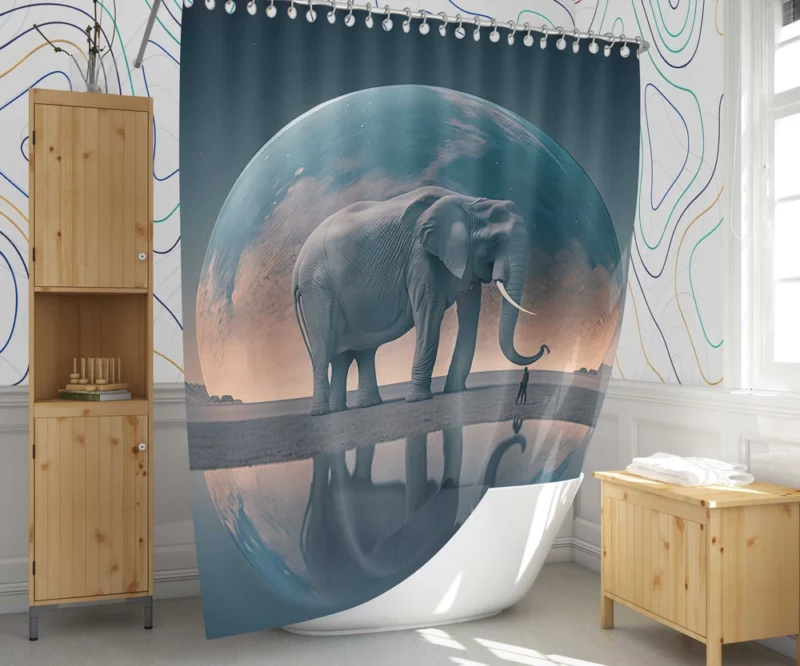 Elephant Art With Bending Reality Shower Curtain 1