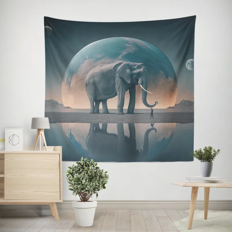 Elephant Art With Bending Reality Wall Tapestry