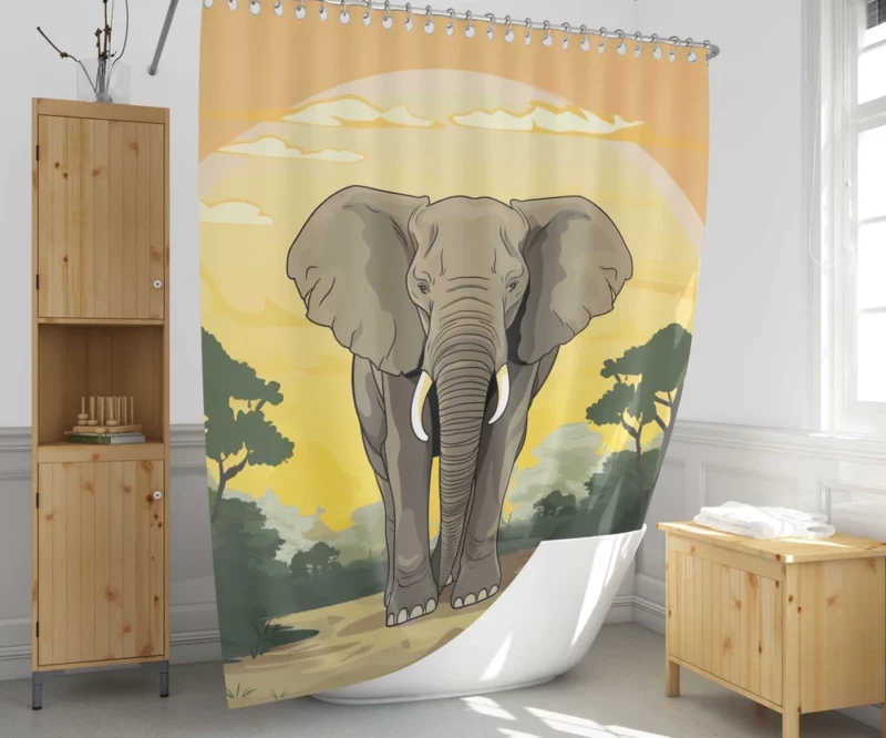 Elephant Illustration Artwork Shower Curtain 1