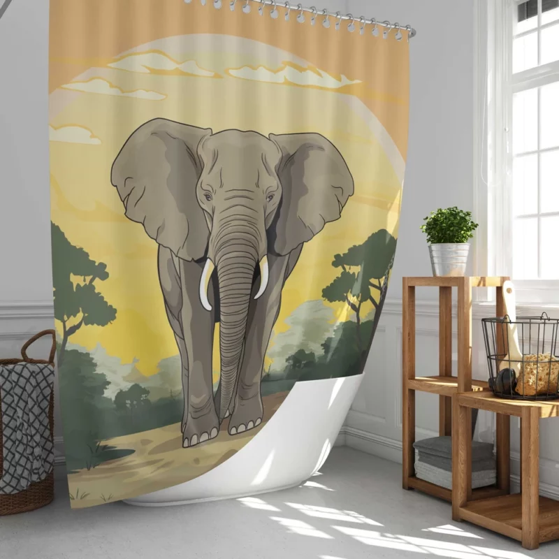 Elephant Illustration Artwork Shower Curtain