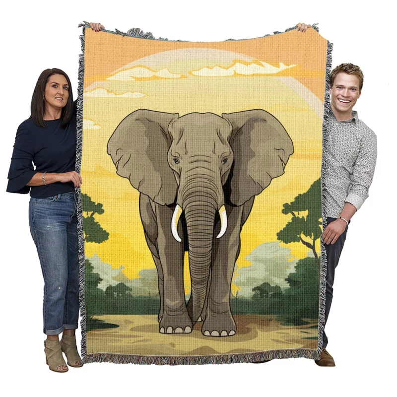 Elephant Illustration Artwork Woven Blanket