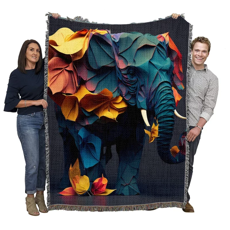 Elephant Sculpture Digital Art Woven Blanket