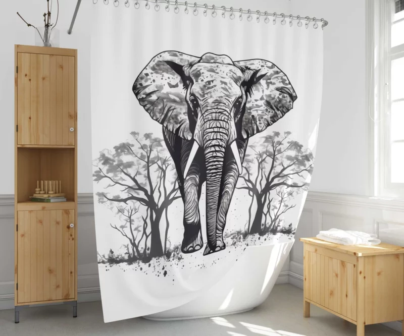 Elephant Silhouette Artwork Shower Curtain 1