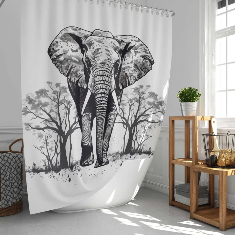 Elephant Silhouette Artwork Shower Curtain