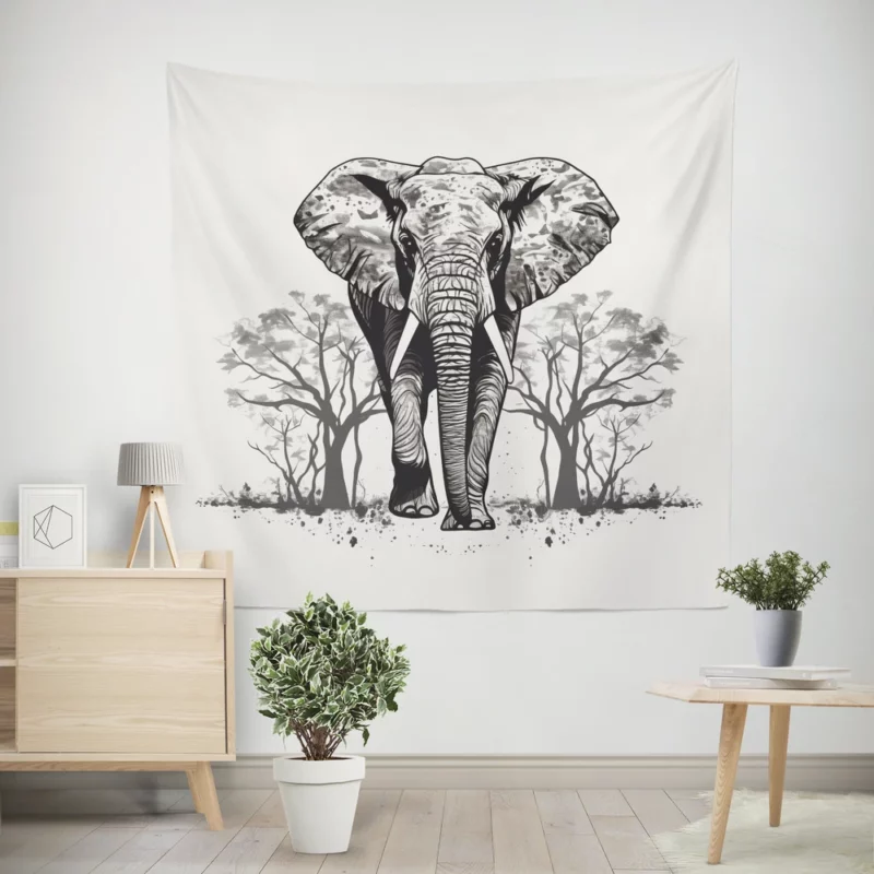 Elephant Silhouette Artwork Wall Tapestry