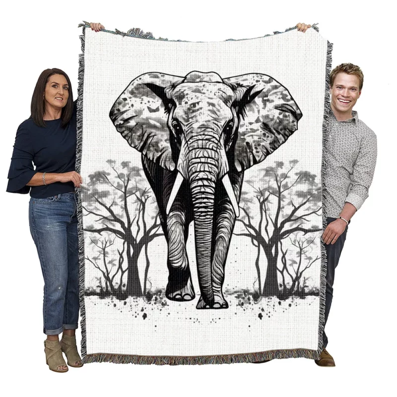 Elephant Silhouette Artwork Woven Blanket