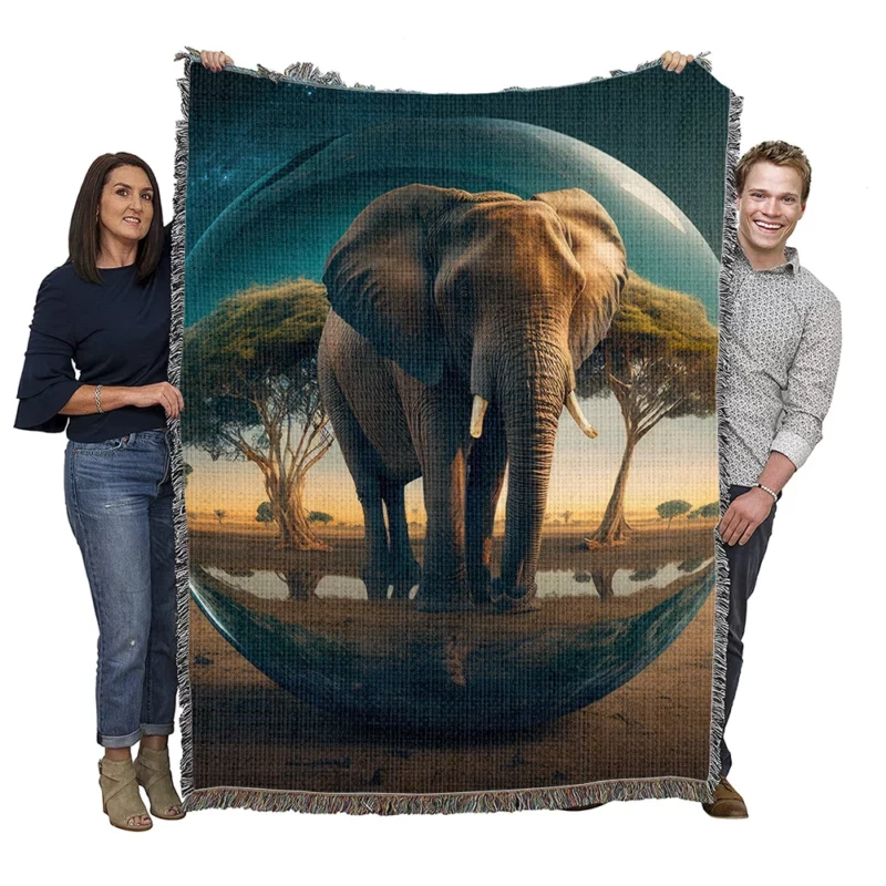 Elephant With Psychedelic Background Woven Blanket