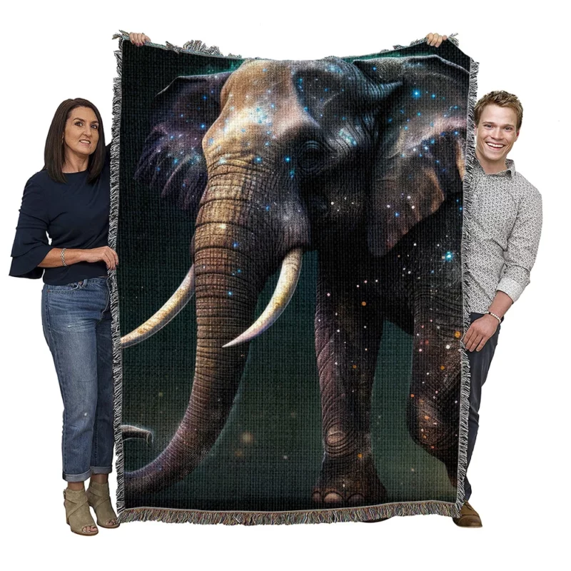 Elephant With Star Accents Woven Blanket