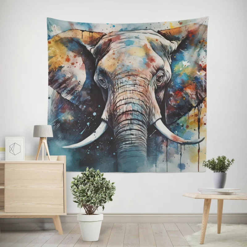 Elephant With a Blue Background Wall Tapestry