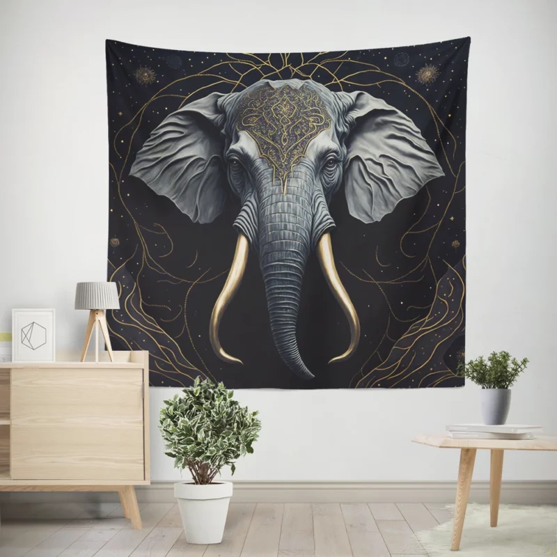 Elephant With a Gold Patterned Head Wall Tapestry