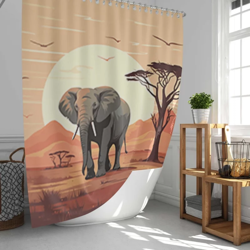 Elephant in Grassland Scene Shower Curtain