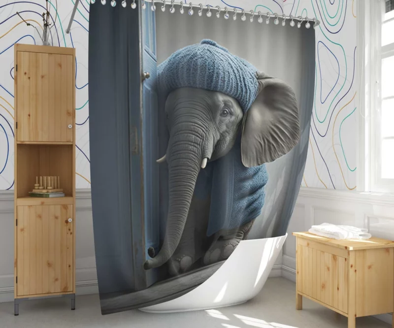 Elephant in a Blue Sweater Shower Curtain 1