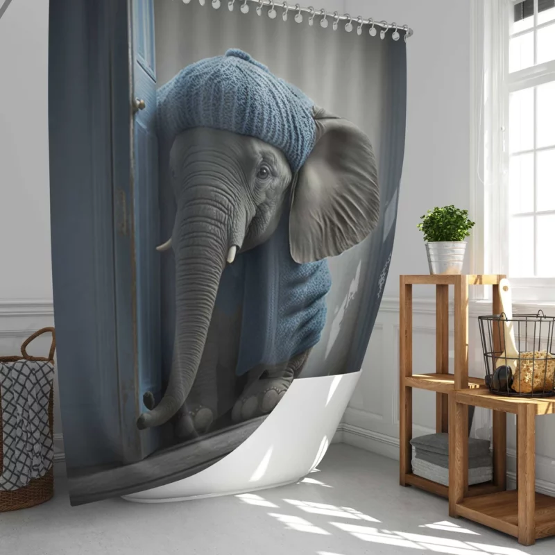 Elephant in a Blue Sweater Shower Curtain