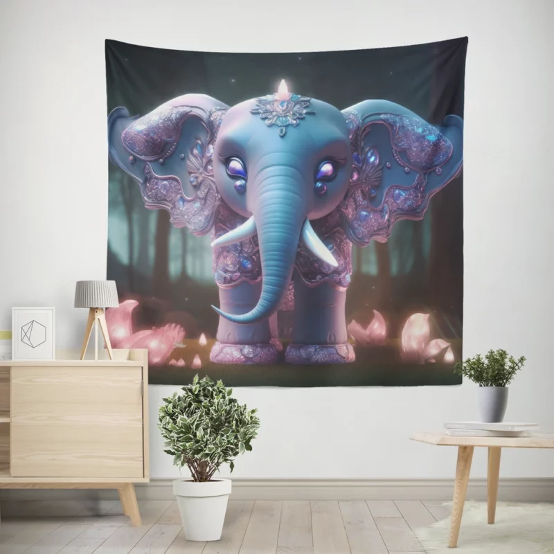 Elephant in the Dark Forest Wall Tapestry