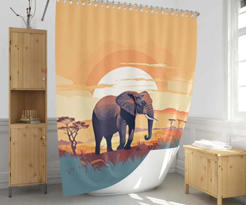 Elephant in the Savanna Shower Curtain 1