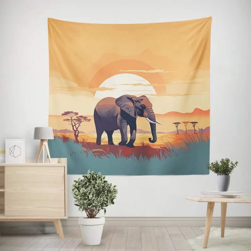 Elephant in the Savanna Wall Tapestry