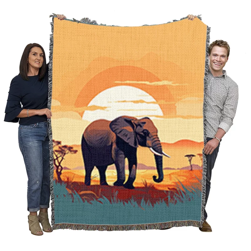 Elephant in the Savanna Woven Blanket