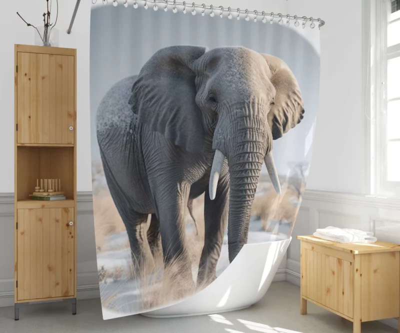 Elephant with Snowy Tusks Shower Curtain 1