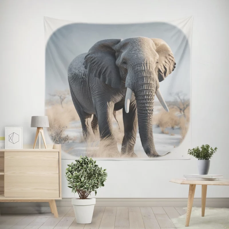 Elephant with Snowy Tusks Wall Tapestry