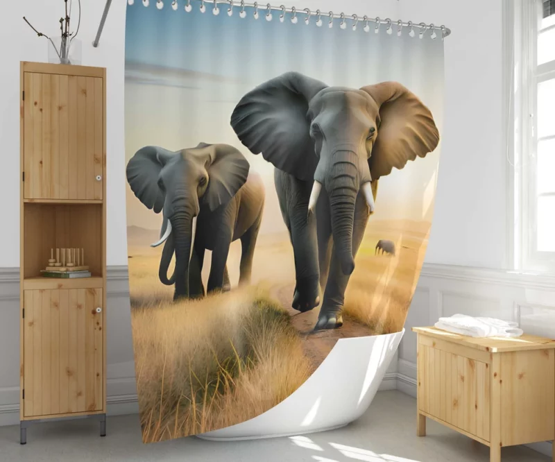 Elephants Walking in Desert Shower Curtain 1