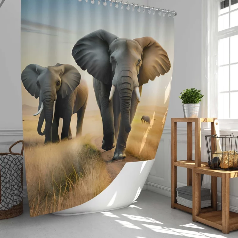 Elephants Walking in Desert Shower Curtain