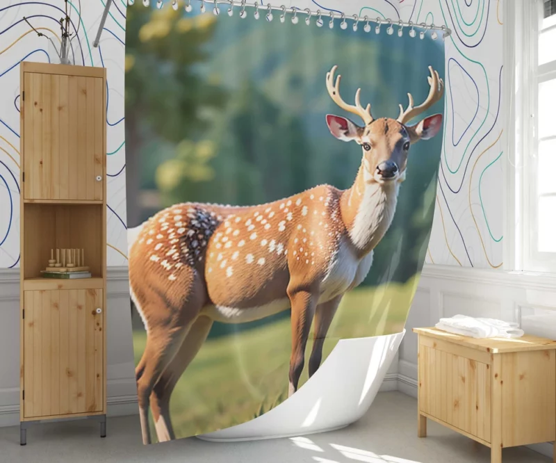 Endangered Grace A Sika Deer in the Forest Shower Curtain 1