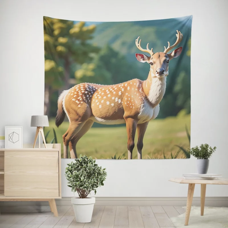 Endangered Grace A Sika Deer in the Forest Wall Tapestry