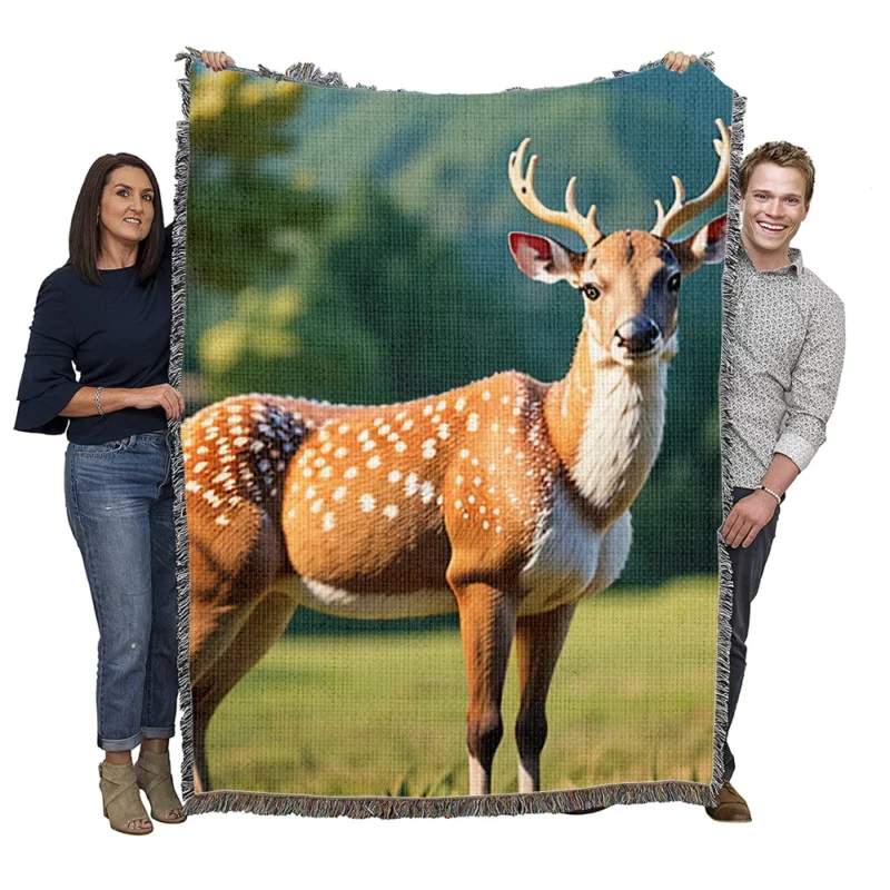 Endangered Grace A Sika Deer in the Forest Woven Blanket