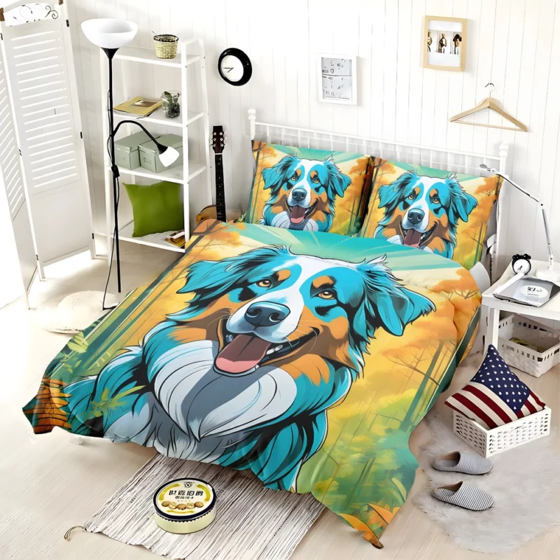 Energetic Australian Shepherd Dog Canine Athlete Bedding Set