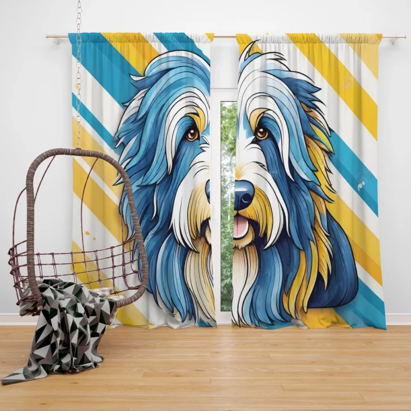 Energetic Bearded Collie Explorer Dog Joy Curtain