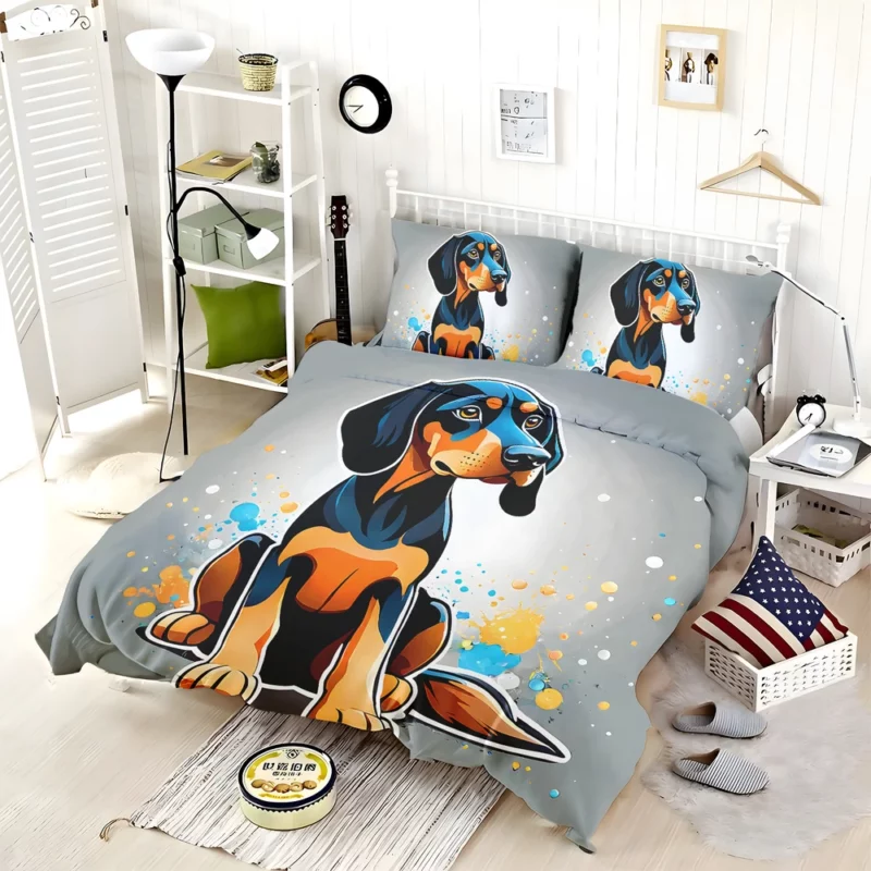 Energetic Black and Tan Coonhound Dog Explorer Bedding Set