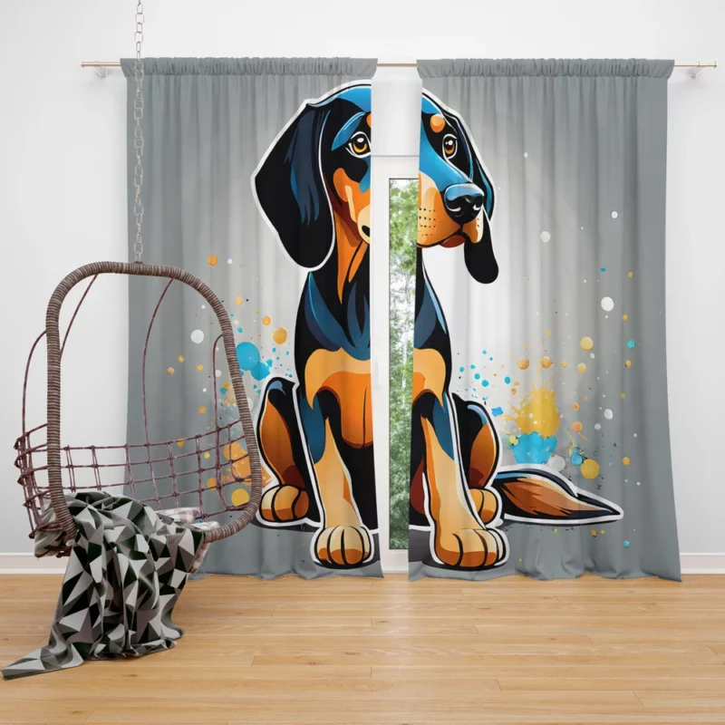 Energetic Black and Tan Coonhound Dog Explorer Curtain