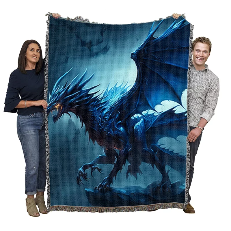 Epic Blue Dragon Artwork Woven Blanket