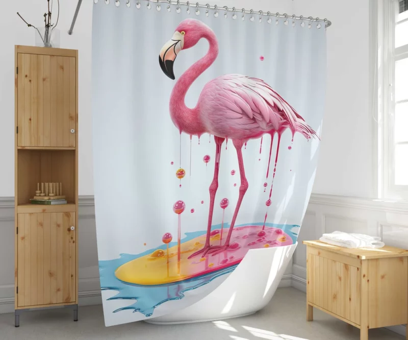 Exotic Pink Bird Artwork Shower Curtain 1