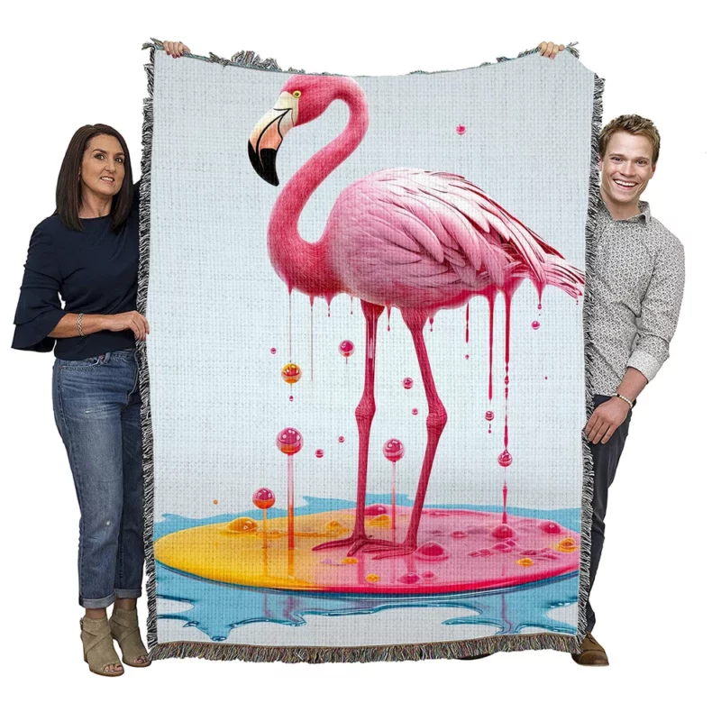 Exotic Pink Bird Artwork Woven Blanket