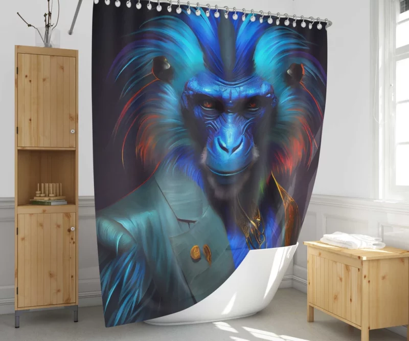 Fancy Blue Monkey Portrait Shower Curtain 1