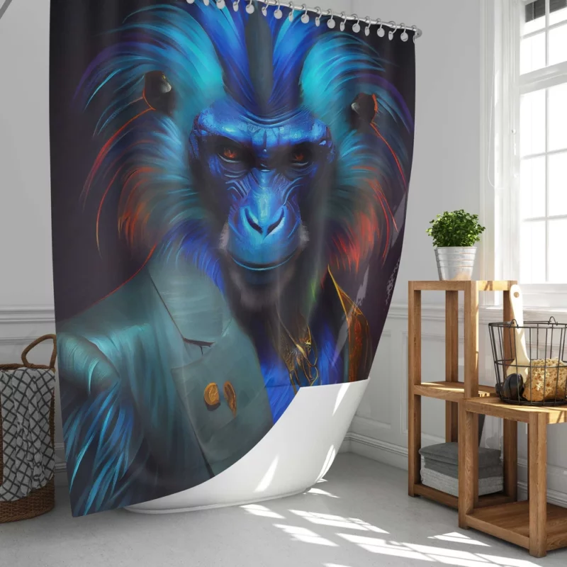 Fancy Blue Monkey Portrait Shower Curtain