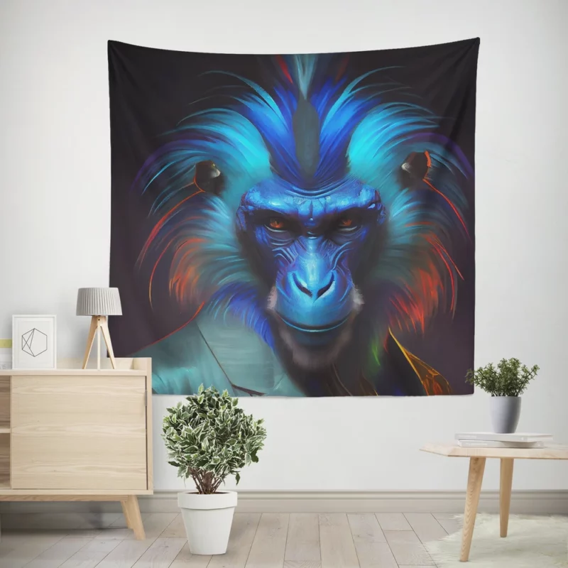 Fancy Blue Monkey Portrait Wall Tapestry